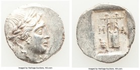 LYCIAN LEAGUE. Masicytes. Ca. 48-20 BC. AR hemidrachm (16mm, 1.77 gm, 12h). AU. Series 3. Laureate head of Apollo right; Λ-Y below / M-A, cithara (lyr...
