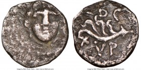 PHOENICIA. Aradus. Ca. late 2nd century BC. AR diobol (11mm, 3h). NGC Choice Fine, edge bend. Dated Civic Year 150 (110/9 BC). Facing head of winged g...
