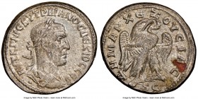 SYRIA. Antioch. Trajan Decius (AD 249-251). BI tetradrachm (27mm, 12h). NGC AU. 3rd issue, 1st officina, AD 250-251. AYT K Γ MЄ KY TPAIANOC ΔЄKIOC CЄB...