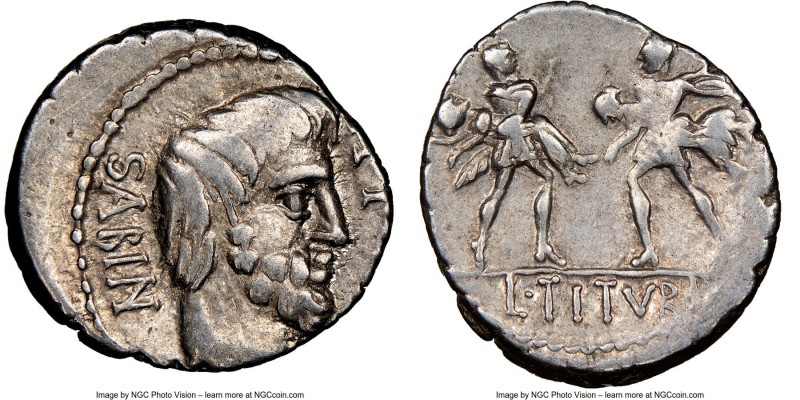 L. Titurius L.f. Sabinus (89 BC). AR denarius (18mm, 9h). NGC VF Rome. SABIN, Ba...