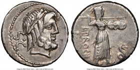 L. Procilius f. (ca. 80 BC). AR denarius (18mm, 12h). NGC XF. Rome. Laureate head of Jupiter right, S•C behind / L•PROCILI / F, Juno Sospita advancing...