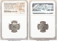 Julius Caesar, as Dictator (49-44 BC). AR denarius (20mm, 3.60 gm, 1h). NGC Choice VF 4/5 - 3/5, bankers mark. Military mint moving with Caesar, late ...
