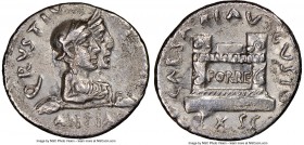 Augustus (27 BC-AD 14). AR denarius (19mm, 3.56 gm, 1h). NGC XF 4/5 - 2/5. Rome, ca. 19/18 BC, Q. Rustius, moneyer. Q RVSTIVS FORTVNAE, jugate busts r...
