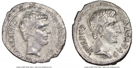Augustus (27 BC-AD 14), with Marcus Agrippa (died 13 BC). AR denarius (20mm, 3.09 gm, 8h). NGC XF 5/5 - 1/5. Rome, by moneyer C. Sulpicius Plaetorinus...