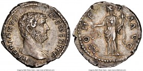Hadrian (AD 117-138). AR denarius (18mm, 6h). NGC Choice XF, Fine Style. Rome, AD 136. HADRIANVS-AVG COS III P P, laureate head of Hadrian right / MON...