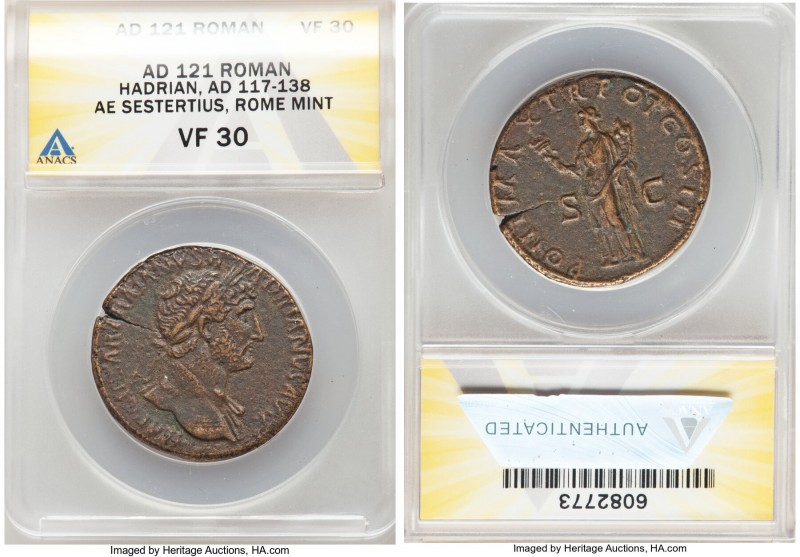 Hadrian (AD 117-138). AE sestertius (33mm, 5h). ANACS VF 30. Rome, AD 121. IMP C...