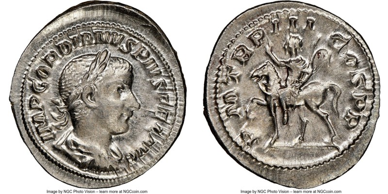 Gordian III (AD 238-244). AR denarius (22mm, 3.07 gm, 7h). NGC MS 4/5 - 4/5. Rom...