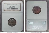 Zog I 10 Qindar Leku 1926-R MS67 Red and Brown NGC, Rome mint, KM2. Attractive toning throughout with flares of turquoise and a warm central glow of f...