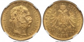 Franz Joseph I gold 20 Francs (8 Florins) 1878 MS62 NGC, KM2269. A quite attractive representative for the type, with sun-yellow golden chroma, nice c...