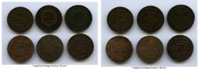 6-Piece Lot of Uncertified Assorted Minors, 1) Maria I 5 Reis 1786 - VF. 26mm. 3.77gm. 2) Maria I 5 Reis 1787 - About VF (Lightly Cleaned). 26mm. 3.84...