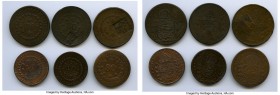 6-Piece Lot of Uncertified Assorted Minors, 1) Pedro I 40 Reis 1824-R - AU. 35mm. 14.14gm. 2) Pedro I 40 Reis 1825-R - AU. 34mm. 14.83gm. 3) Pedro I 8...