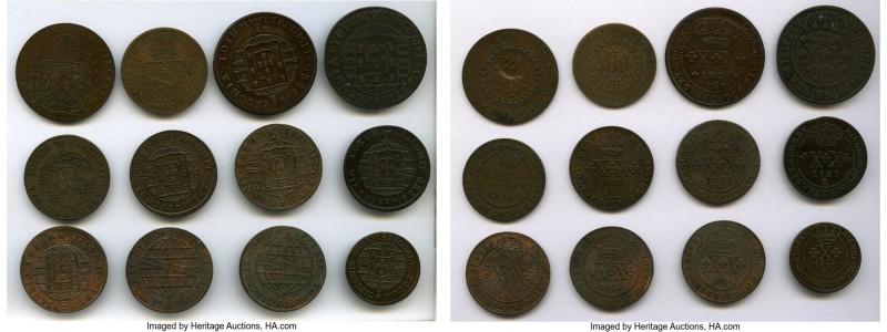 12-Piece Lot of Uncertified Assorted Minors, 1) João VI 10 Reis 1821-R - XF (Lig...
