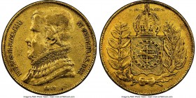 Pedro II gold 20000 Reis 1849 XF Details (Bent, Damaged) NGC, Rio de Janeiro mint, KM461. First year and lowest mintage of type. AGW 0.5286 oz. 

HI...