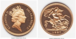 Elizabeth II 3-Piece Uncertified gold Proof Set 1987, Royal mint, KM-PS53. Includes 1/2 Sovereign, Sovereign, and 2 Pounds. Contained in the original ...