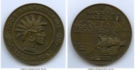 French Colony copper "Bank of Guadeloupe Centennial" Medal 1953 XF, 58.8mm. 96.54gm. Centenary of the Bank of Guadeloupe. 100 e ANNIVERSAIRE 1853-1953...
