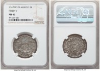 Philip V 2 Reales 1747 Mo-M MS62 NGC, Mexico City mint, KM85. 

HID09801242017

© 2020 Heritage Auctions | All Rights Reserved