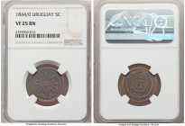 Republic 5 Centesimos 1844/0 VF25 Brown NGC, Montevideo mint, KM1. A lesser-seen issue, difficult in virtually ever state of preservation. 

HID0980...