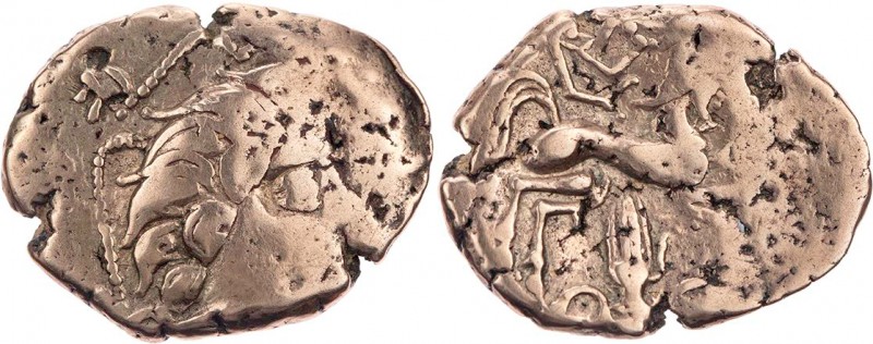 GALLIEN PICTONES
 EL-Stater, Typ à la main um 80-60 v. Chr. Vs.: Kopf n. r., um...