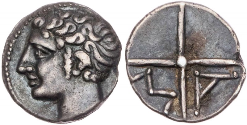 GALLIEN MASSALIA
 AR-Obol 218/5-200 v. Chr. Vs.: Jünglingskopf n. l., Rs.: M-A,...