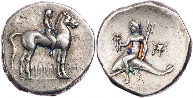KALABRIEN TARENT
 AR-Didrachme/Nomos 272-240 v. Chr. Vs.: Ephebe auf stehendem ...