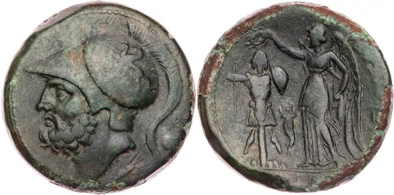 BRUTTIUM BRETTISCHE LIGA
 AE-Hexas 208-205 v. Chr. Vs.: Kopf des Ares mit korin...