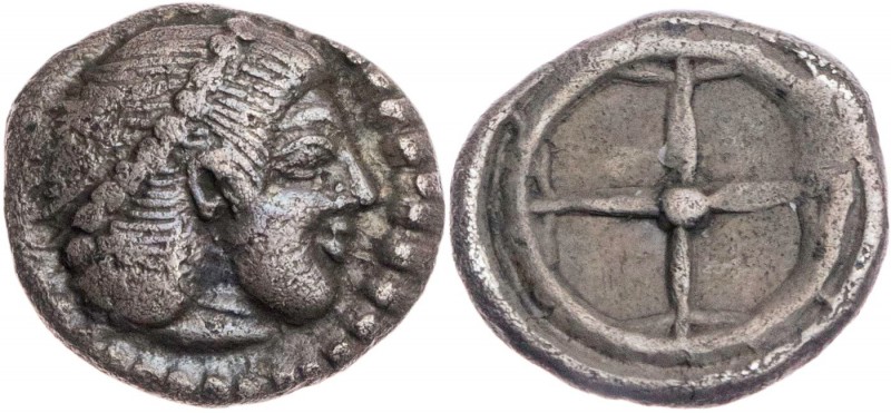SIZILIEN SYRAKUS
 AR-Obol 485-466 v. Chr. Vs.: Kopf der Arethusa mit Perlenhaar...