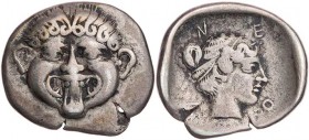 MAKEDONIEN NEAPOLIS
 AR-Hemidrachme 424-350 v. Chr. Vs.: Gorgoneion, Rs.: Kopf einer Nymphe n. r. AMNG 81, 12 Taf. 16, 26 var.; BMC 17-31; SNG Cop. 2...