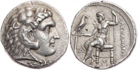 MAKEDONIEN, KÖNIGREICH
Alexander III., 336-323 v. Chr. AR-Tetradrachme 323-315 v. Chr. (postum) Salamis (Zypern) Vs.: Kopf des Herakles mit Löwenskal...