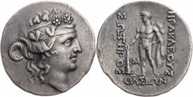 THRAKIEN THASOS
 AR-Tetradrachme 100-80 v. Chr. Vs.: Kopf des Dionysos mit Efeukranz n. r., Rs.: Herakles steht mit Löwenfell und Keule v. v., Kopf n...