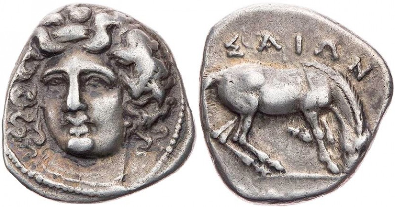 THESSALIEN LARISSA
 AR-Drachme um 365-340 v. Chr. Vs.: Kopf der Nymphe Larissa ...