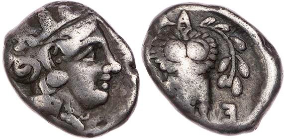 ATTIKA ATHEN
 AR-Triobol um 390-295 v. Chr. Vs.: Kopf der Athena mit Helm und L...