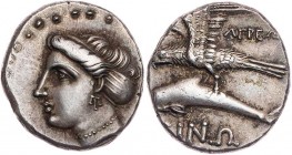 PAPHLAGONIEN SINOPE
 AR-Drachme um 330-300 v. Chr., unter Agreos Vs.: Kopf der Nymphe Sinope n. l., Rs.: Adler fliegt mit Delphin in den Fängen n. l....