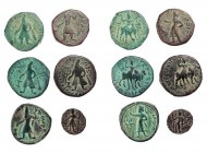 Lot, griechische Münzen AE-Prägungen des KUSHAN-Reiches: Könige Wima Kadphises und Kanishka I. 6 Stück alle mit Patina, ss