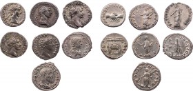 Lot, römische Münzen Denare des Nerva, Traianus (2), Antoninus Pius, Marcus Aurelius Caesar, Geta Caesar und Maximinus Thrax; teils mit Auktionsproven...