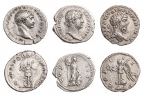 Lot, römische Münzen Denare des Traianus, Hadrianus und Septimius Severus. 3 Stück ss