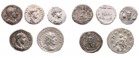 Lot, römische Münzen Denare des Hadrianus, Antoninus Pius, Geta und Severus Alexander sowie Antoninian des Philippus I. Arabs. 5 Stück ss, ss-vz