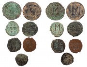 Lot, byzantinische Münzen AE-Prägungen des Anastasius I., Follis, Constantinopolis; Iustinianus I., Follis, Kyzikos; Iustinus II., Folles, Nikomedia u...