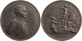 BRANDENBURG - PREUSSEN PREUSSEN, KÖNIGREICH
Friedrich II., 1740-1786. Bronzemedaille 1757 ohne Signatur, nach den Stempeln von J. G. Holtzhey Auf die...