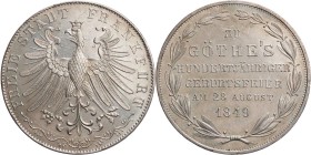 FRANKFURT STADT
 Doppelgulden 1849 Auf den 100. Geburtstag Goethes AKS 41; J. 48; Thun 137; Dav. 646. winz. Randfehler, kl. Kratzer, vz