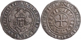 KÖLN ERZBISTUM
Walram Graf von Jülich, 1332-1349. Turnose Deutz Vs.: Brustbild mit Mitra v. v. in Siebenpass, Rs.: Kreuz in doppelter Umschrift Noss ...