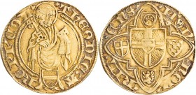 KÖLN ERZBISTUM
Dietrich II. Graf von Moers, 1414-1463. Goldgulden o. J. (1420) Riehl Vs.: St. Petrus steht mit Schlüssel und Buch v. v., zu seinen Fü...