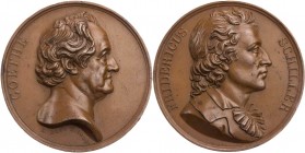 GOETHE
Johann Wolfgang von Goethe, 1749-1832. Bronzemedaille 1824 v. A. Bovy / J. J. Barre Vs.: Büste Goethes n. r., Rs.: Büste Friedrich Schillers n...