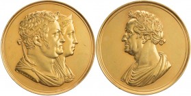 GOETHE
Johann Wolfgang von Goethe, 1749-1832. Vergoldete Bronzemedaille 1825 von H. F. Brandt Auf den 50-jährigen Aufenthalt Goethes in Weimar, Vs.: ...