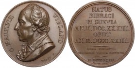 WIELAND
Christoph Martin Wieland, 1733-1813. Bronzemedaille 1823 v. Wolff, bei Monnaie de Paris Suitenmedaille aus der Durand-Edition, Vs.: Brustbild...