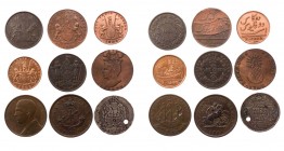 GROSSBRITANNIEN
 Lot SAINT HELENA & ASCENSION, 1/2 Penny 1821 (KM A4); INDIEN, MADRAS, 10 Cash 1808 (2 x), 20 Cash 1808 (KM 319, 321); INDIEN, BRITIS...