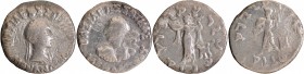 Ancient India
Indo Greeks, Menander I (155-130 BC), Silver Drachma (2), Lot of 2 Coins, choice very fine, Scarce. 
 
a: Silver Drachma, Obv: a diad...