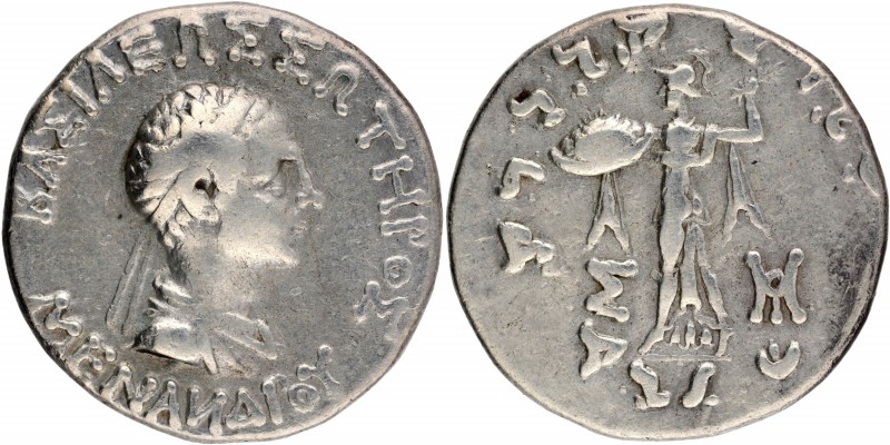 Ancient India
Indo Greeks, Menander I (155-130 BC), Silver Tetradrachma, Obv: a...