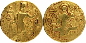 Ancient India
Gupta Dynasty, Samudragupta (335-370 AD), Gold Dinar, “Scepter/Standard” type, Large flan, Obv: the king standing, nimbate, facing left...
