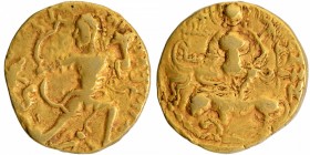 Ancient India
Gupta Dynasty, Chandragupta II (Vikramaditya) (375-415 AD), Gold Dinar, "Lion Slayer" type, Obv: the king standing, is seen mid-hunt, w...