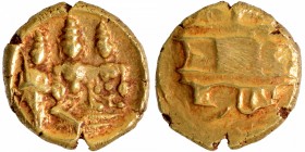 Hindu Medieval of India
Vijayanagara Empire, Aravidu Dynasty, Tirumalaraya (15 Century AD), Gold 1/2 Varaha, Obv: the god Rama is seated on a throne ...
